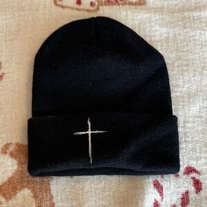 Classic Black Hat with White Cross Design